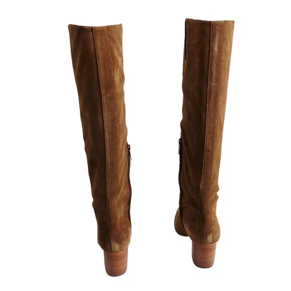 Vince Camuto Brown Tall Suede Leather Heeled Boots Pointy Toe Wide Calf Size 8.5 - Picture 5 of 10